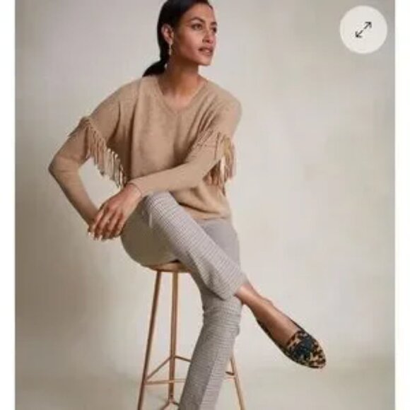 Talbots Pure Cashmere Donegal Fringed V-Neck Pullover Sweater Women’s Size L NWT - Picture 2 of 3